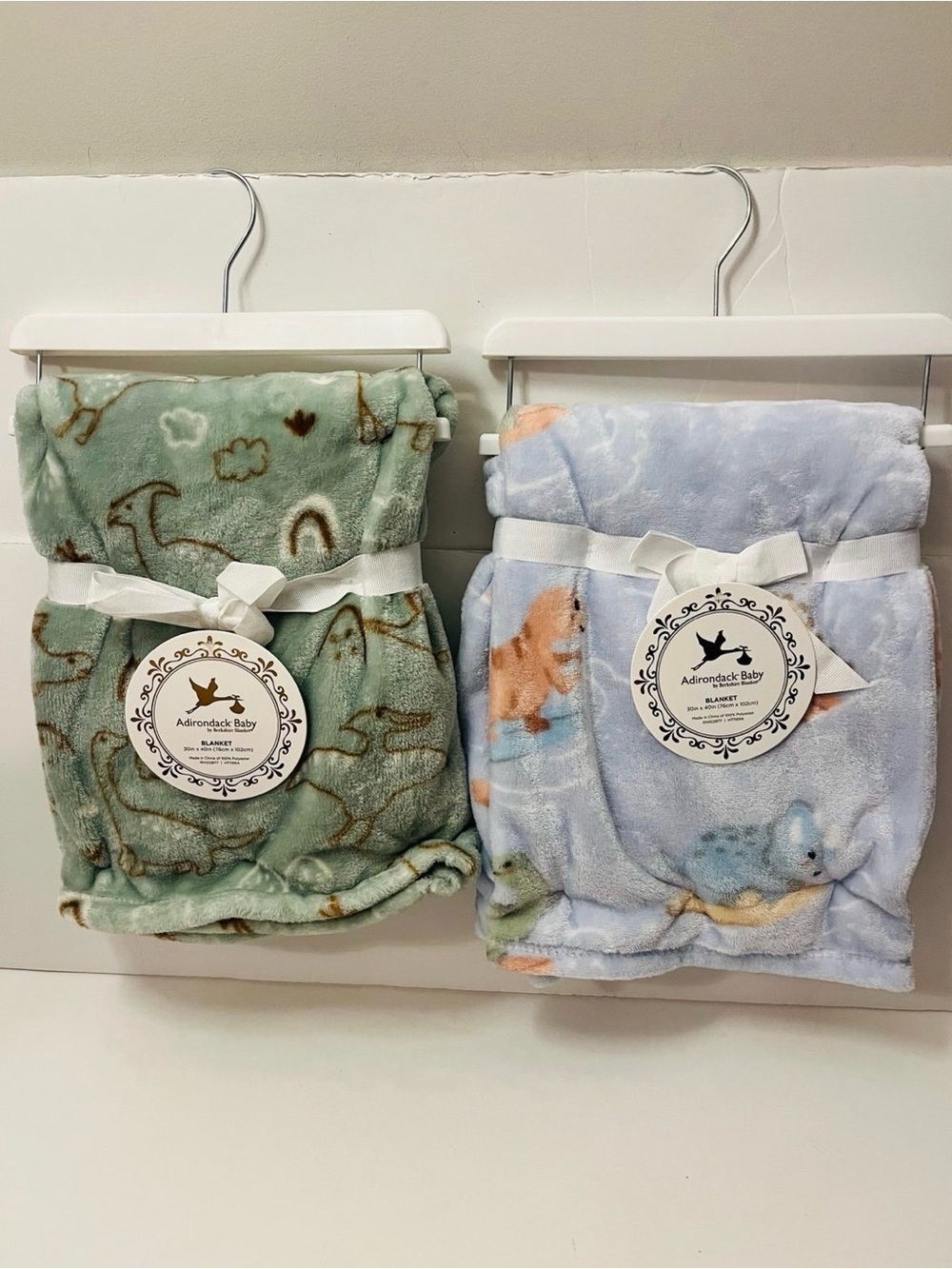 Adirondack Baby by Berkshire Lot of 2 Baby Blankets Blue Green Dinosaurs Turtles